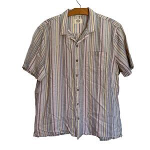 Marine Layer Hemp Tencil Lyocell Button Up Shirt Camp Collar Stripe Short Sleeve